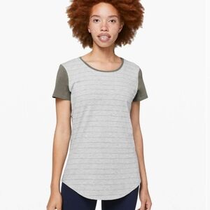 Lululemon Love Crew III Short Serve Stripe Heathered Core Light Grey Grey Sage S